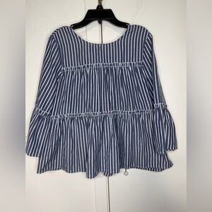 Blue Rain Navy and White Striped Tiered Tunic Top S